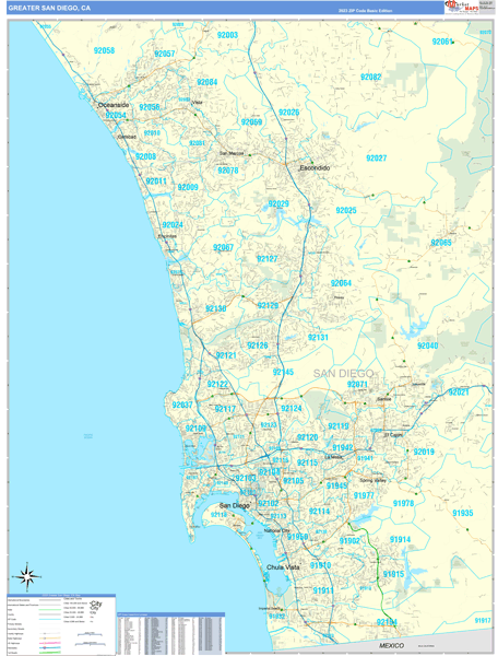 Greater San Diego Metro Area Digital Map Basic Style